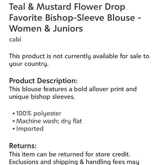 CAbi Teal and Mustard Flower Drop Favorite Bishop Sleeve Blouse NWOT sz Large - Picture 4 of 10